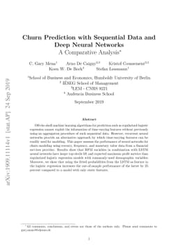 Churn Prediction with Sequential Data and Deep Neural Networks. A
  Comparative Analysis