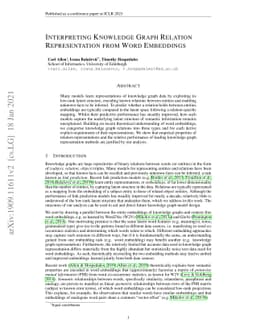 Interpreting Knowledge Graph Relation Representation from Word
  Embeddings