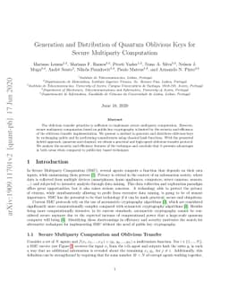 Generation and Distribution of Quantum Oblivious Keys for Secure
  Multiparty Computation