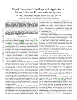 Mixed Dimension Embeddings with Application to Memory-Efficient
  Recommendation Systems