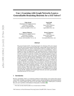 Can $Q$-Learning with Graph Networks Learn a Generalizable Branching
  Heuristic for a SAT Solver?