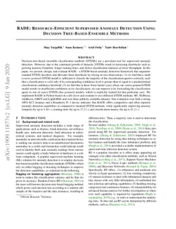 RADE: Resource-Efficient Supervised Anomaly Detection Using Decision
  Tree-Based Ensemble Methods