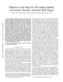 Subjective and Objective De-raining Quality Assessment Towards Authentic
  Rain Image
