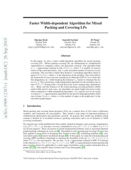 Faster width-dependent algorithm for mixed packing and covering LPs