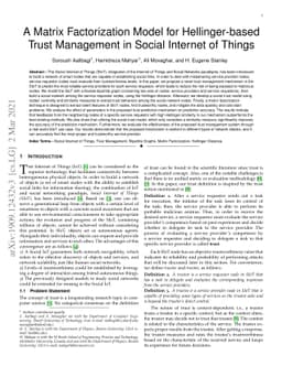 A Matrix Factorization Model for Hellinger-based Trust Management in
  Social Internet of Things
