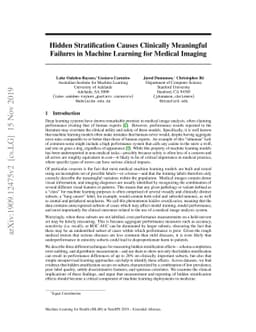 Hidden Stratification Causes Clinically Meaningful Failures in Machine
  Learning for Medical Imaging