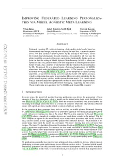 Improving Federated Learning Personalization via Model Agnostic Meta
  Learning