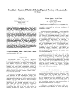 Quantitative analysis of Matthew effect and sparsity problem of
  recommender systems