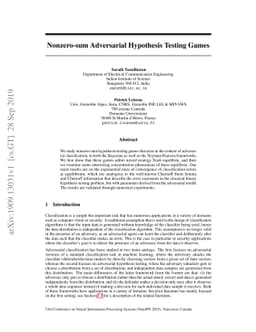 Nonzero-sum Adversarial Hypothesis Testing Games