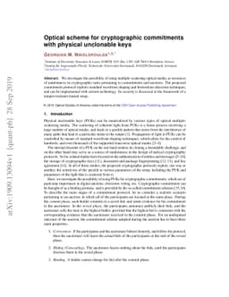 Optical scheme for cryptographic commitments with physical unclonable
  keys
