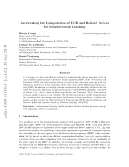 Accelerating the Computation of UCB and Related Indices for
  Reinforcement Learning