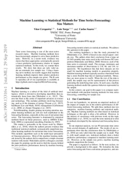 Machine Learning vs Statistical Methods for Time Series Forecasting:
  Size Matters
