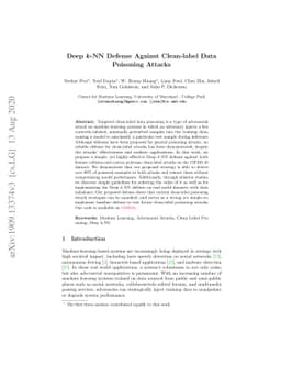 Deep k-NN Defense against Clean-label Data Poisoning Attacks