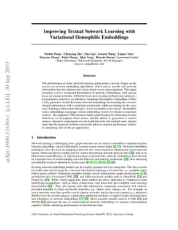Improving Textual Network Learning with Variational Homophilic
  Embeddings