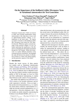 On the Importance of the Kullback-Leibler Divergence Term in Variational
  Autoencoders for Text Generation
