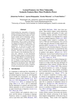 Lexical Features Are More Vulnerable, Syntactic Features Have More
  Predictive Power