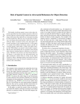 Role of Spatial Context in Adversarial Robustness for Object Detection