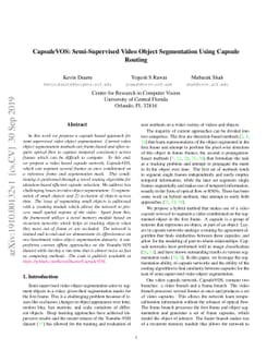 CapsuleVOS: Semi-Supervised Video Object Segmentation Using Capsule
  Routing