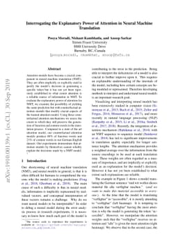 Interrogating the Explanatory Power of Attention in Neural Machine
  Translation