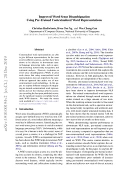 Improved Word Sense Disambiguation Using Pre-Trained Contextualized Word
  Representations