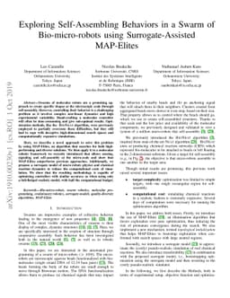 Exploring Self-Assembling Behaviors in a Swarm of Bio-micro-robots using
  Surrogate-Assisted MAP-Elites