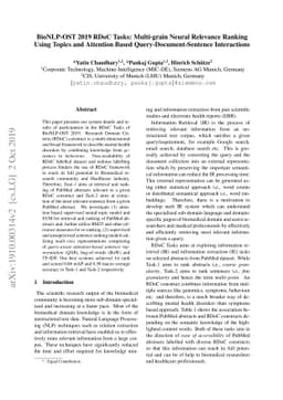 BioNLP-OST 2019 RDoC Tasks: Multi-grain Neural Relevance Ranking Using
  Topics and Attention Based Query-Document-Sentence Interactions