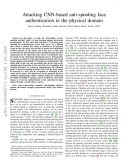 Attacking CNN-based anti-spoofing face authentication in the physical
  domain