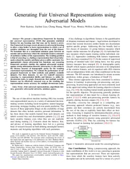 Generating Fair Universal Representations using Adversarial Models