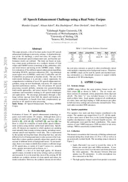 AV Speech Enhancement Challenge using a Real Noisy Corpus
