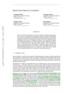 Deep Lifetime Clustering