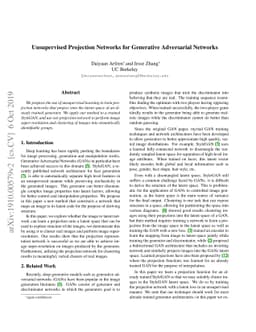 Unsupervised Projection Networks for Generative Adversarial Networks