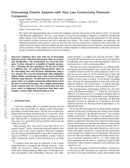Forecasting Chaotic Systems with Very Low Connectivity Reservoir
  Computers