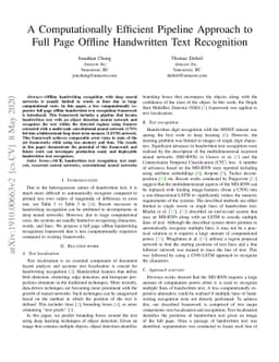 A Computationally Efficient Pipeline Approach to Full Page Offline
  Handwritten Text Recognition