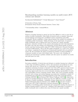Benchmarking machine learning models on multi-centre eICU critical care
  dataset