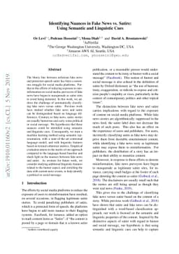 Identifying Nuances in Fake News vs. Satire: Using Semantic and
  Linguistic Cues