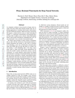 Piracy Resistant Watermarks for Deep Neural Networks