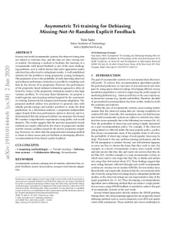 Asymmetric Tri-training for Debiasing Missing-Not-At-Random Explicit
  Feedback