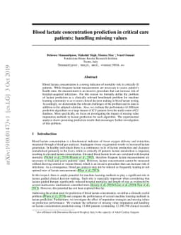 Blood lactate concentration prediction in critical care patients:
  handling missing values