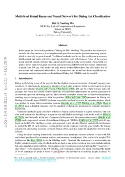 Multi-level Gated Recurrent Neural Network for Dialog Act Classification