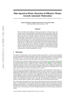 Hate Speech in Pixels: Detection of Offensive Memes towards Automatic
  Moderation