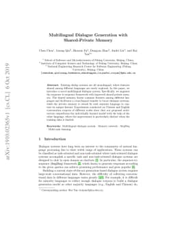 Multilingual Dialogue Generation with Shared-Private Memory