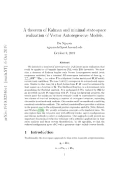 A theorem of Kalman and minimal state-space realization of Vector
  Autoregressive Models