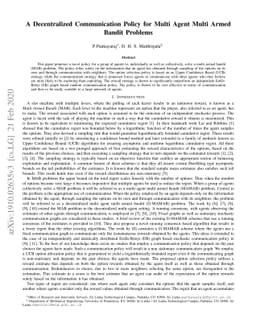 A Decentralized Communication Policy for Multi Agent Multi Armed Bandit
  Problems