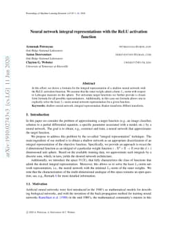 Neural network integral representations with the ReLU activation
  function