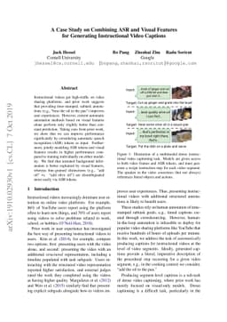 A Case Study on Combining ASR and Visual Features for Generating
  Instructional Video Captions