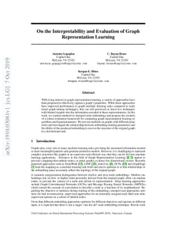 On the Interpretability and Evaluation of Graph Representation Learning