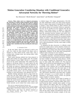 Motion Generation Considering Situation with Conditional Generative
  Adversarial Networks for Throwing Robots