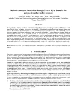 Defective samples simulation through Neural Style Transfer for automatic
  surface defect segment