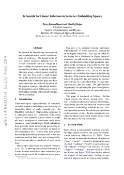 In Search for Linear Relations in Sentence Embedding Spaces