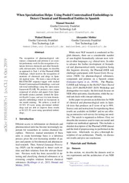 When Specialization Helps: Using Pooled Contextualized Embeddings to
  Detect Chemical and Biomedical Entities in Spanish